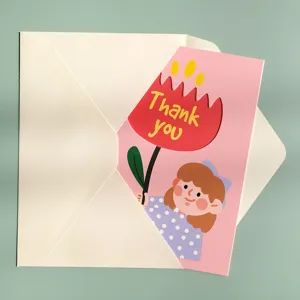 Fresh Cartoon Boy Girl Floral Greeting Card And Envelopes Thank You Cards Teacher Thanksgiving Day Celebration Gift Card
