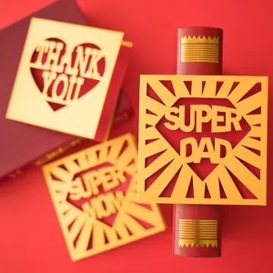 Creative Laser Cutout Gold Pearlescent Specialty Paper Greeting Card Set With Red Envelope Elegant Blessing Message Cards For Festival Holiday Celebration Party Supplies
