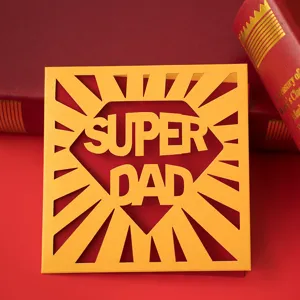 Premium creative golden laser-cut Father's Day greeting card with Super Dad diamond design