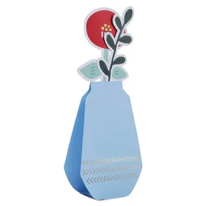 Carte de vœux fleurie 3D en forme de vase bleu avec marquage à l'or pour toutes occasions