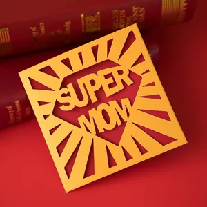 Elegant laser-cut golden Super Mom greeting card for Mother's Day gift celebrations