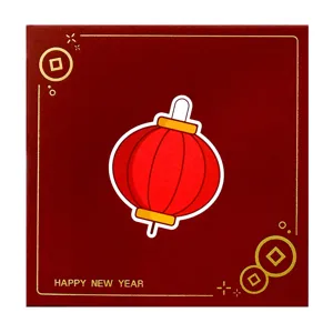 Mini biglietto d'auguri rosso quadrato con lanterna d'oro per Capodanno cinese