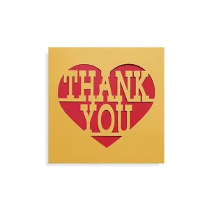 Creative gold pearlescent laser-cut heart Thank You greeting card with red interior