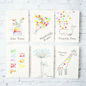 Juego de Tarjetas de Felicitación DIY Pintura de Huellas Tarjetas Creativas Hechas a Mano Con Sobres Para Cumpleaños Navidad Niños