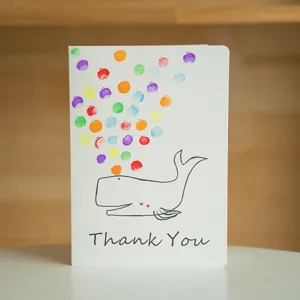 Tarjeta de felicitación DIY para niños con pintura de huellas de ballena y gracias