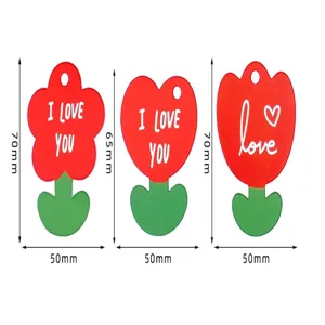 Floral gift tags in heart and tulip shapes for flower shop message cards with dimensions