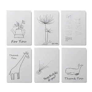 Set de 6 tarjetas de felicitación minimalistas DIY con dibujos y mensajes en inglés