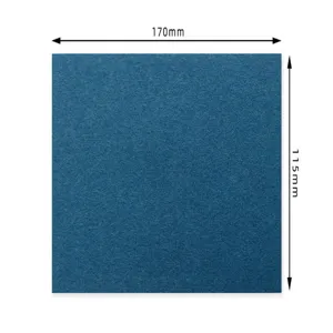Detail view of blue felt envelope paper showing dimensions 170mm by 115mm