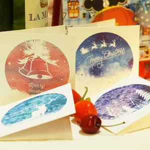 Élégante Carte de Vœux de Noël Pliable Aquarelle Ciel Étoilé Avec Enveloppes Papier Spécial Cartes de Fête