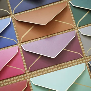 Enveloppes de Luxe en Papier Perlé avec Bordure en Feuille d'Or Enveloppes Occidentales à Rabat en V pour Invitation d'Affaires Mariage Fête Carte de Vœux