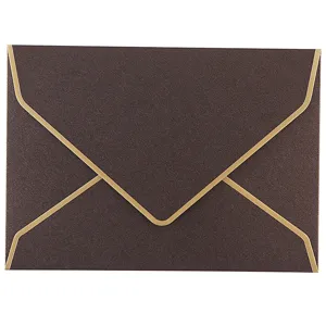 Brown pearlescent paper envelope with elegant gold foil borders for business and wedding cards.