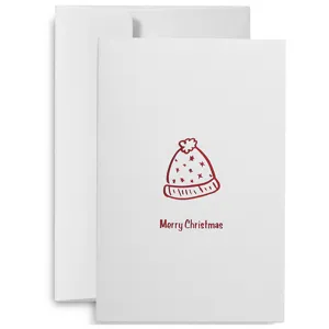 Biglietto di Natale minimalista con disegno di berretto rosso e busta