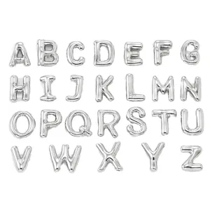 Pendentifs lettres argentées bouffantes A-Z, bijoux alphabet hip-hop en cuivre plaqué K blanc.