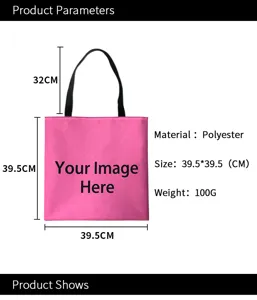 Gedetailleerde afmetingen van de roze polyester boodschappentas van 39,5x39,5 cm