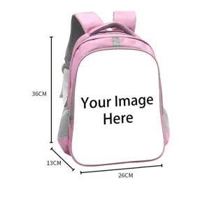Detaillierte Größenansicht des rosa Kinderrucksacks mit individuellem Druckbereich