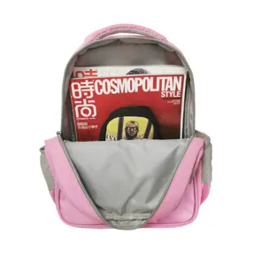 Geräumige Innenansicht des rosa ergonomischen Schulrucksacks für Mädchen mit grauem Futter