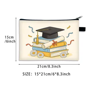 Abschluss-Thema Leinwand Kosmetiktasche Größe 15x21cm mit Reißverschluss und Buchmotiv