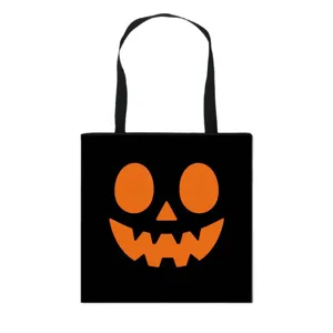 Sac fourre-tout noir avec un motif classique de citrouille d'Halloween orange pour achats