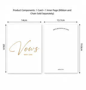 Detail showing dimensions and material specifications for gold foil wedding vow cards