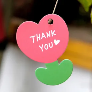 Pink heart-shaped floral gift tag with Thank You message for boutiques and flower shops