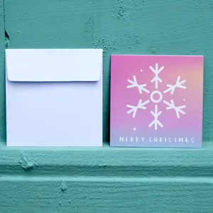 Mini biglietto di auguri natalizio quadrato sfumato con fiocco di neve e busta
