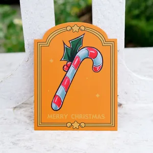 Biglietto di Natale ad arco con illustrazione di bastoncino di zucchero e testo