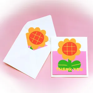 Simpatico biglietto di ringraziamento girasole con busta bianca coordinata set regalo
