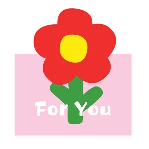 Biglietto d'auguri grafico con fiore rosso, sfondo rosa e scritta For You per regali