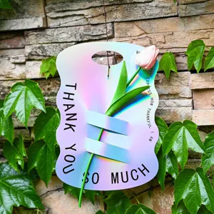 Biglietto di Auguri per Confezione di Bouquet Singolo in Cartoncino d'Argento Olografico Con Stampa di Lettere Laser Etichetta Portapacchi Floreale Portatile Fai-da-Te per la Festa della Mamma e dell'Insegnante