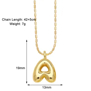 Gold plated puffy letter A pendant necklace with bead chain, fashion hip hop jewelry for women.