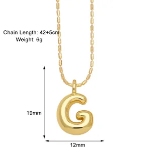 Detailed view of the 18K gold plated bubble letter G pendant necklace with measurements.
