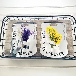 Silver mirror finish handheld flower cards for single rose bouquet gift packaging