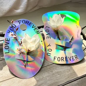 Holographic iridescent flower carrier card for single bouquets with Love You Forever design