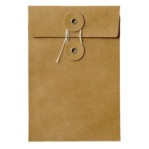 Vintage kraft paper envelope with string and button closure for postcards storage