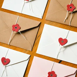 Luxus Vintage Kraftpapier Umschläge Mit Fadenwicklung Herz Blumen Verschluss Grußkarten Postkarten Geschenkverpackung Umschläge Für Valentinstag Hochzeit Geburtstag Einladungen Schreibwaren