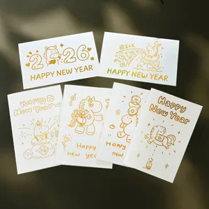Set di biglietti di auguri 2026 Anno del Cavallo con eleganti disegni dorati di cartoni