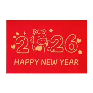 Biglietto di auguri rosso 2026 Anno del Cavallo con testo dorato Happy New Year