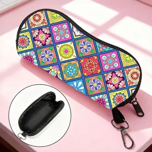 Mandala Print Glasses Storage Bag Portable Soft Sunglasses Pouch Shockproof Travel Eyeglasses Case With Carabiner Hooks