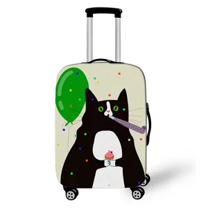 Elastischer Kofferschutzhülle mit süßem Cartoon-Katzenmotiv und buntem Ballon-Print.