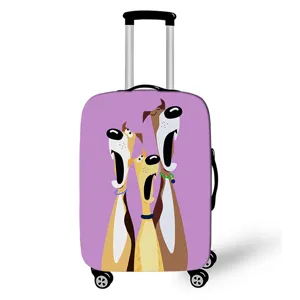 Lila elastischer Kofferüberzug mit lustigem Cartoon-Hunde-Print für Reiseliebhaber