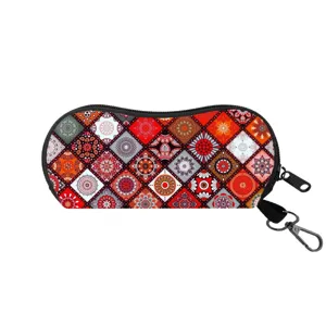 Portable mandala print sunglasses case with zipper and carabiner clip