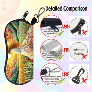 Detailed comparison of high-quality felt glasses pouch with metal carabiner and zipper.