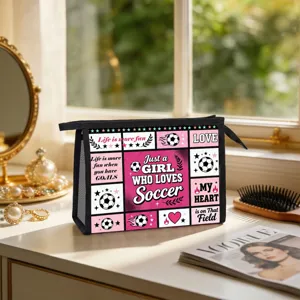 Trousse de Toilette Grande Capacité Imprimé Football Durable Polyester Trousse à Maquillage Organisateur de Voyage Portable pour Femmes