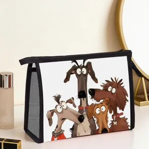 Süße Cartoon Hund Gedruckt Netz Kosmetiktasche Polyester Reißverschluss Kulturbeutel Halbtransparent Tragbare Rechteckige Reise Make Up Tasche Organizer Für Frauen
