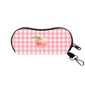 Elegante custodia per occhiali da sole a scacchi rosa con stampa pesca e clip pratica