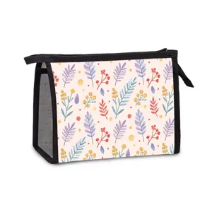 Tragbare Netz-Kosmetiktasche Bedruckte Reise-Kulturbeutel Kosmetik-Organizer Reißverschluss-Aufbewahrungstasche Für Damen Blumen Obst Muster