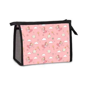 Portable Mesh Cosmetic Bag For Women Cartoon Tooth Print Makeup Brush Toiletry Organizer Wash Pouch Travel Storage Bag With Zipper