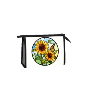 Tragbare Netz-Kosmetiktasche mit Sonnenblumen-Print und buntem Schmetterlingsmotiv