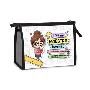 Tragbare Mesh-Kosmetiktasche für Lehrer mit Cartoon-Druck und spanischem Zitat