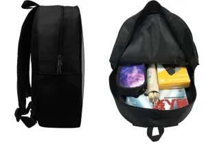 Detailansicht des Innenraums und der Seitenwand des schwarzen Schülerrucksacks